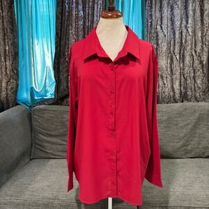 Diosun Womens Red Button Down Long Sleeve Blouse Lightweight Shirt 3XL New